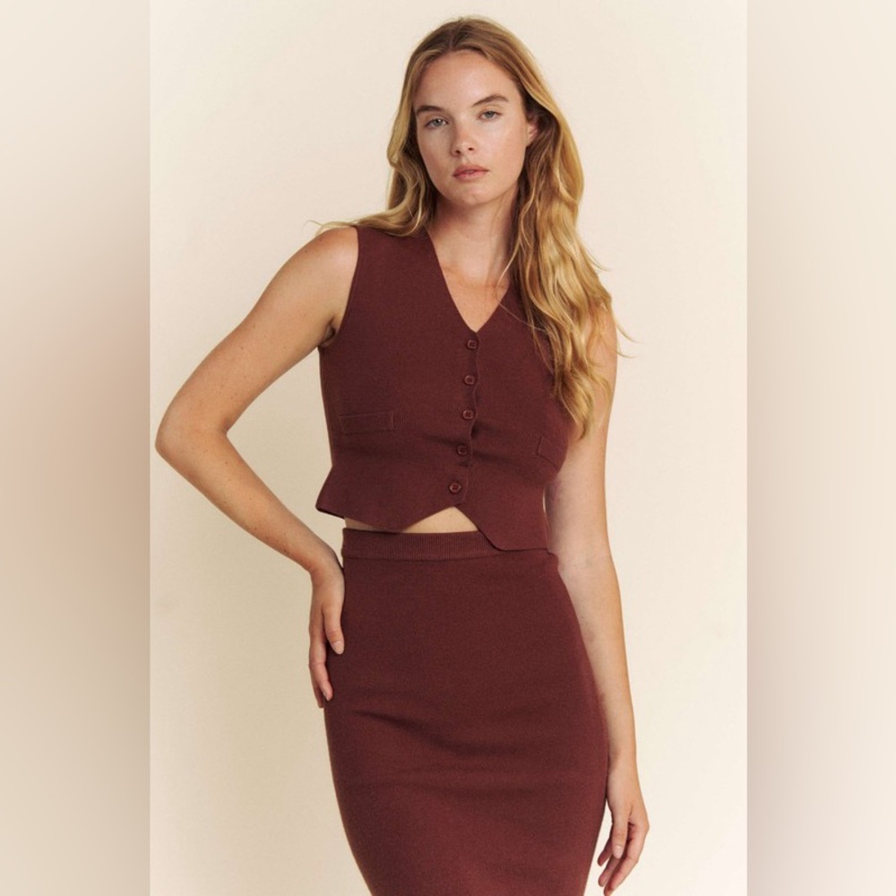2pc set: Knit Vest and Maxi Skirt Set in Chocolate Brown